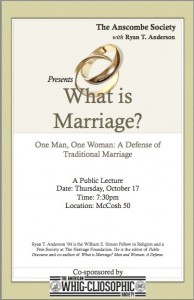 Please tell your friends about Ryan Anderson's upcoming talk where he defends the definition of marriage as between one man and one woman!